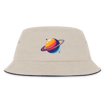 Neon Planetenkosmos Planet mit Ring und Monden - Kinder Bucket Hat - Natur/Navy - Vorne