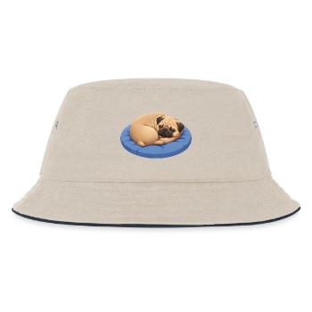 Süßer Mops Cartoon Hund Kuscheln Ausruhen - Kinder Bucket Hat - Natur/Navy - Vorne