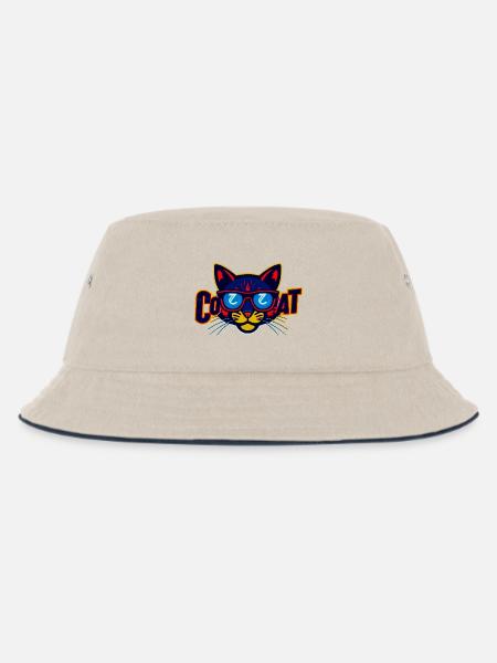 Neon Katzenlogo mit Sonnenbrille - Kinder Bucket Hat - Natur/Navy
