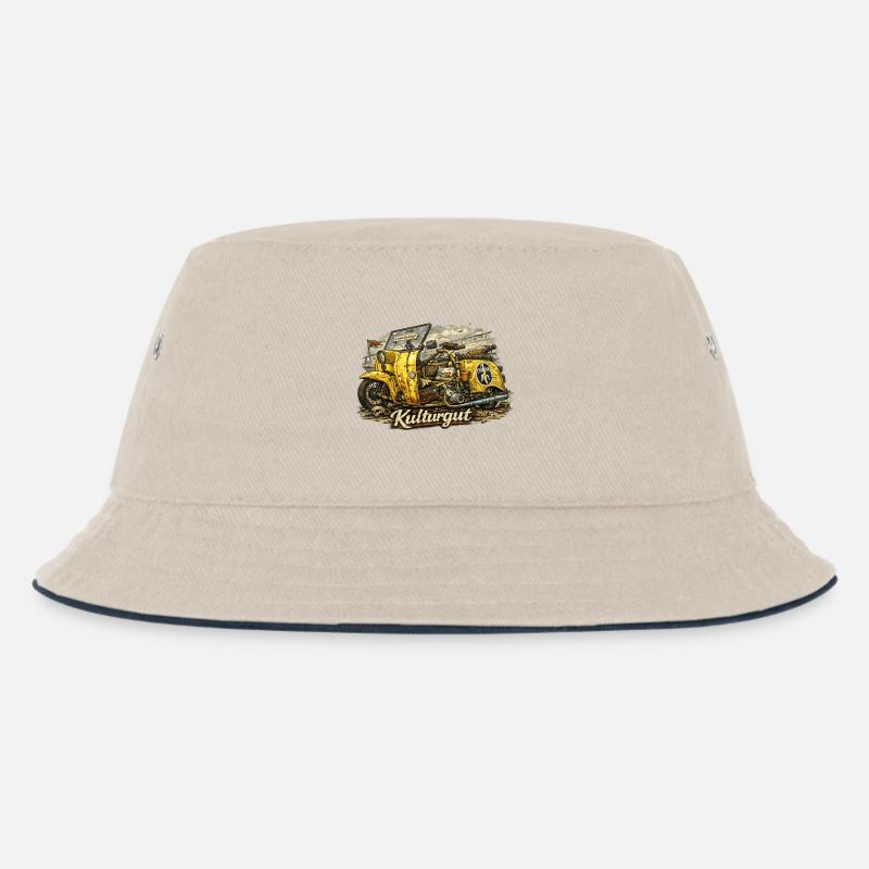 Kulturgut Gelber Oldtimer-Sidecar - Kinder Bucket Hat - Natur/Navy