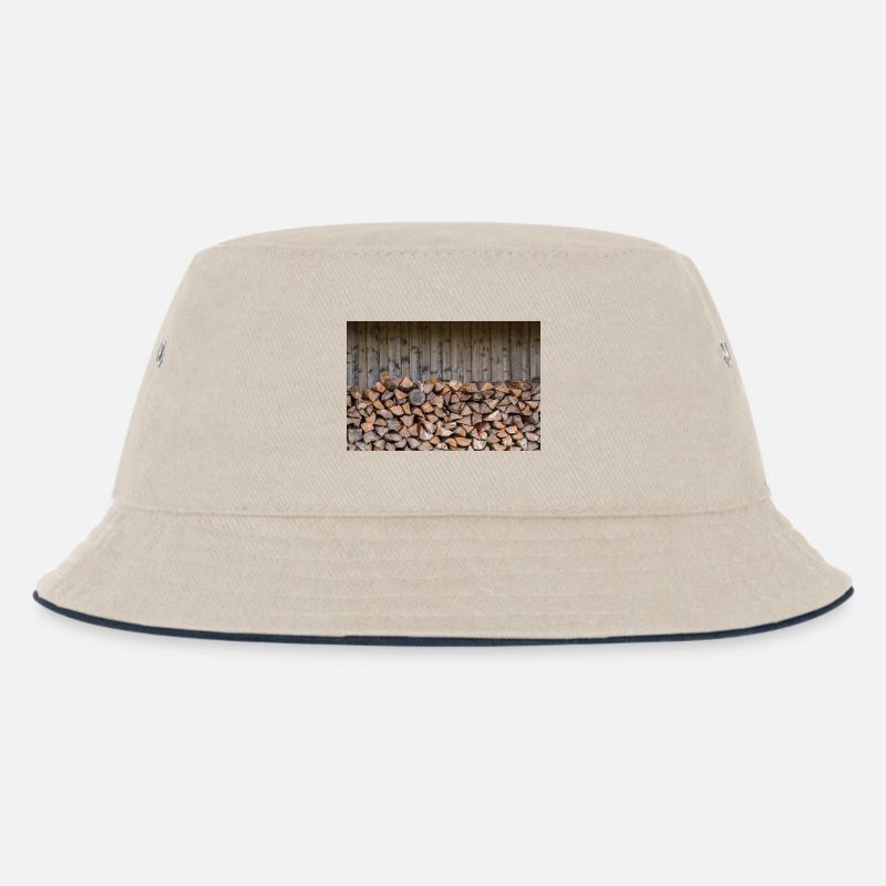 Rustic Wood Stack Nature Look - Poster - Kids’ Bucket Hat - ecru/navy