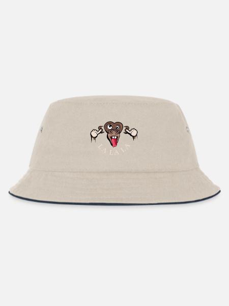 funny monkey lalala symbol illustration tongue - Kids’ Bucket Hat - ecru/navy