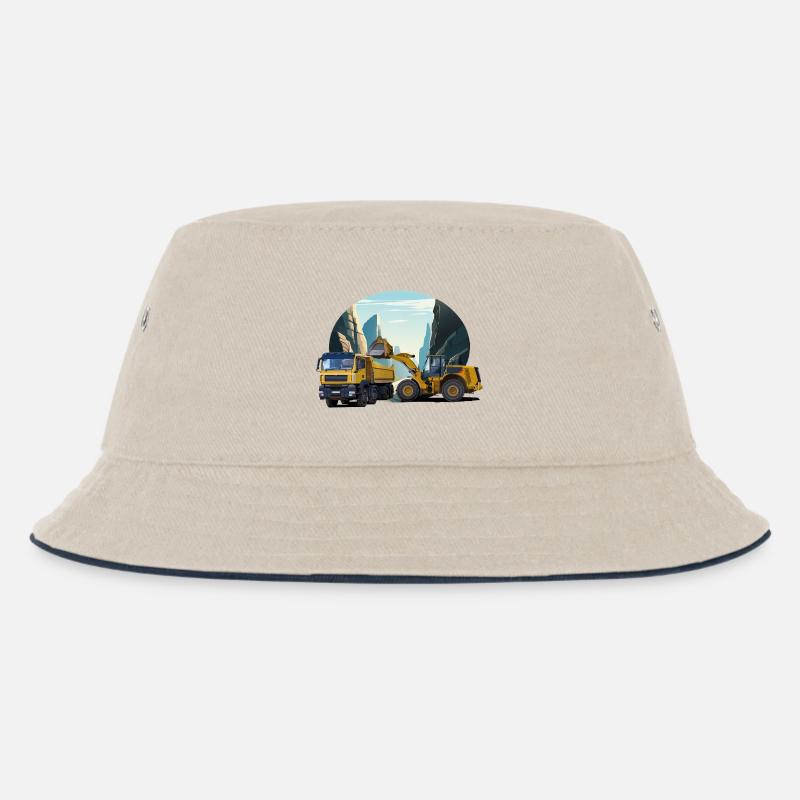 Bagger mit LKW im Steinbruch - Kinder Bucket Hat - Natur/Navy