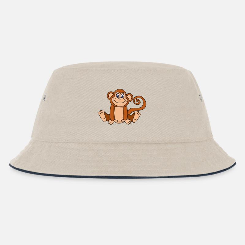 Affe - Kinder Bucket Hat - Natur/Navy