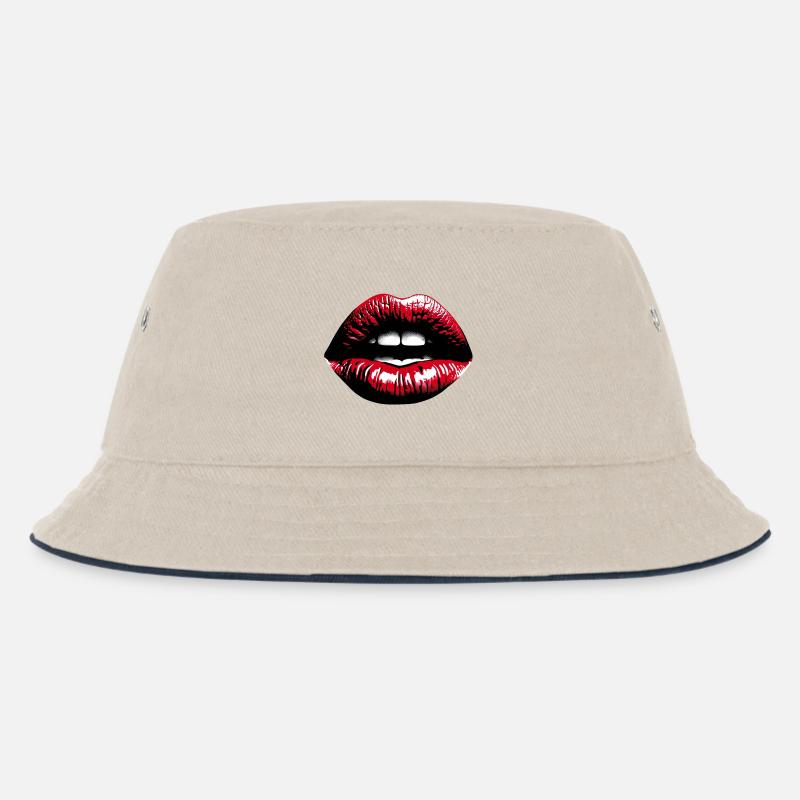 Besinnliche Lippen Roter Lippenstift - Kinder Bucket Hat - Natur/Navy