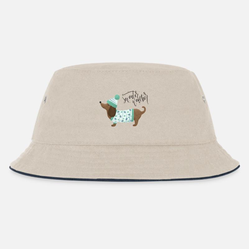 Dackel mit Pullover und Mütze - Sweater Weather - Kinder Bucket Hat - Natur/Navy