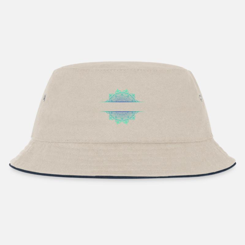 Mandala Cyan Green - Kinder Bucket Hat - Natur/Navy