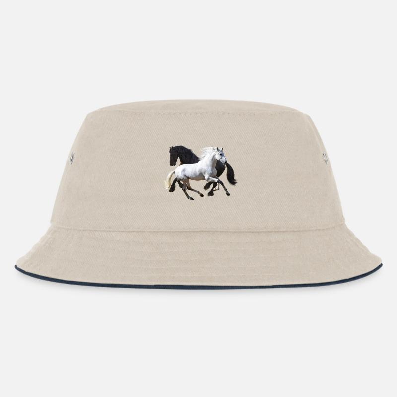 Pferde - Kinder Bucket Hat - Natur/Navy