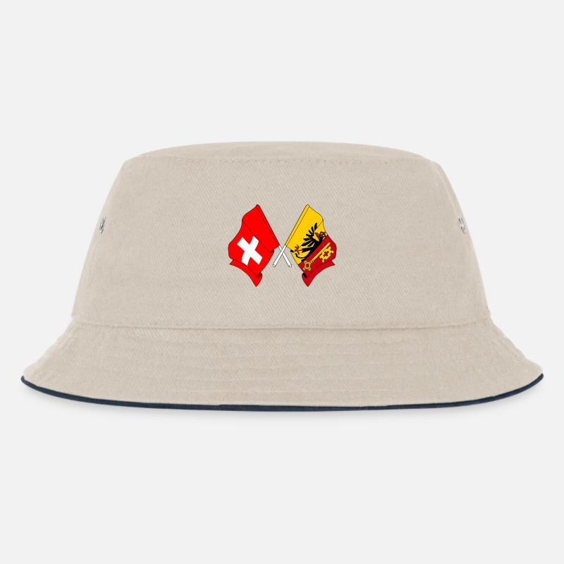 Flagge Schweiz und Flagge Kanton oder Genf - Kinder Bucket Hat - Natur/Navy