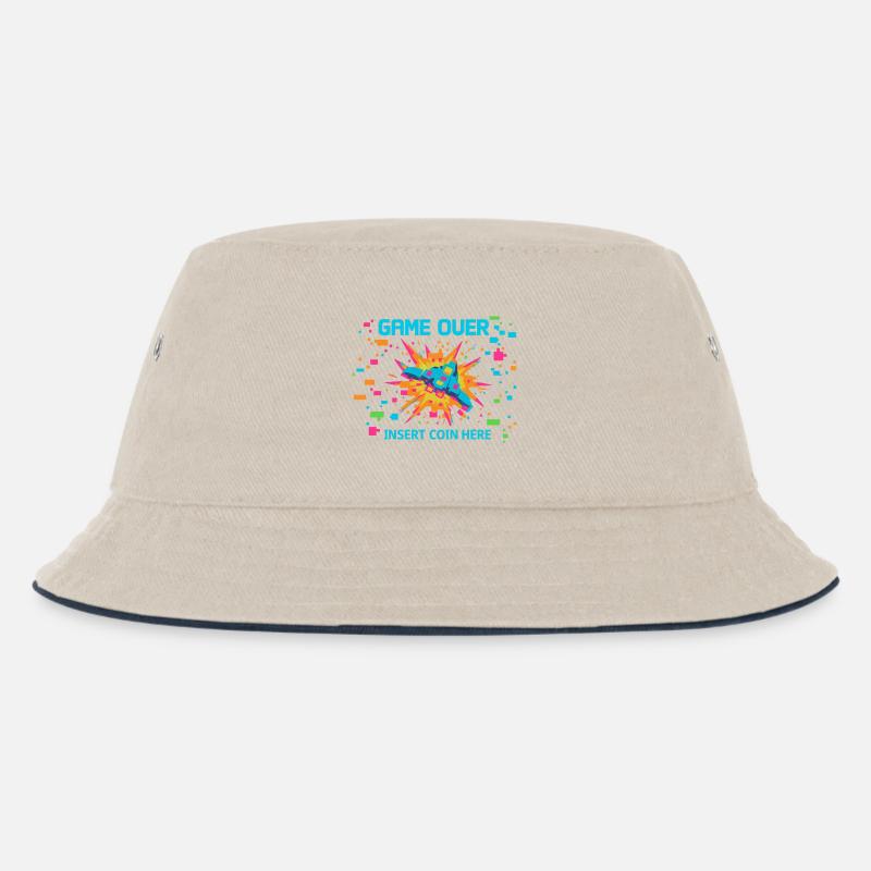 Game Over Neon Arcade Game - Kids’ Bucket Hat - ecru/navy