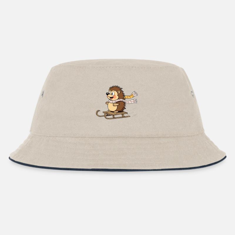 Igel im Winter mit Schlitten - Kinder Bucket Hat - Natur/Navy