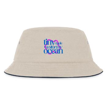 Tiny ripple in a stormy ocean (pink background) - Kids’ Bucket Hat - ecru/navy - Front
