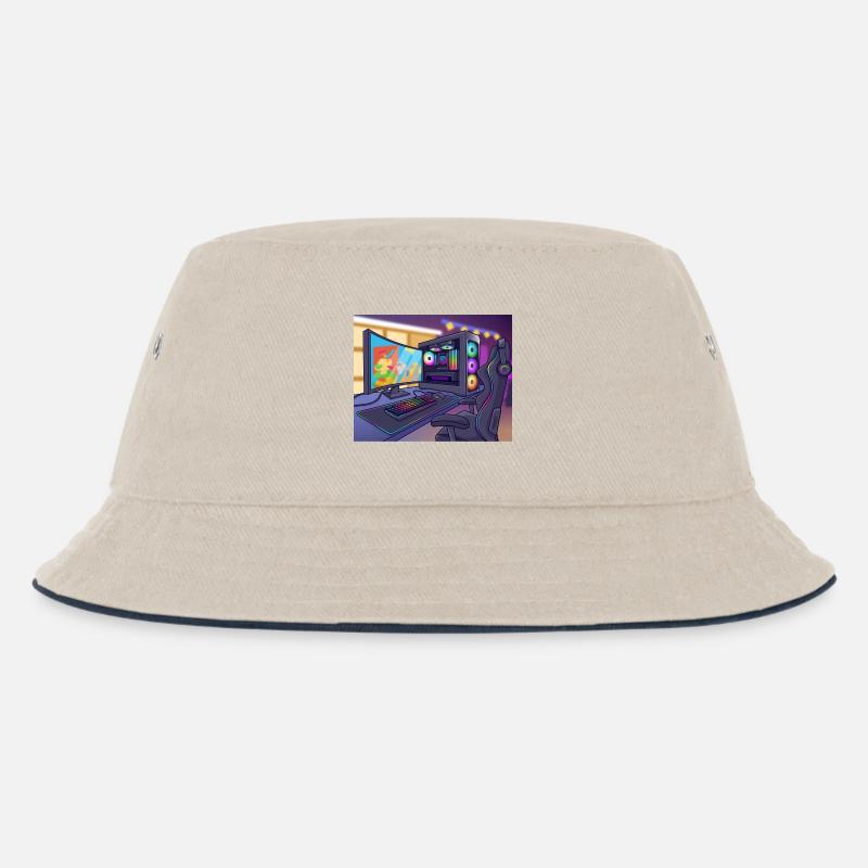 RGB-Gaming-PC-Atmosphäre - Kinder Bucket Hat - Natur/Navy