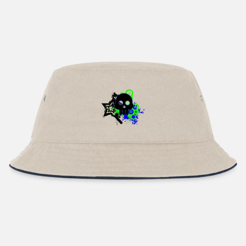 Neon Schädel Spritzer - Kinder Bucket Hat - Natur/Navy