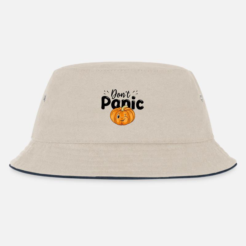 Don't panic. Design with winking pumpkin - Kids’ Bucket Hat - ecru/navy