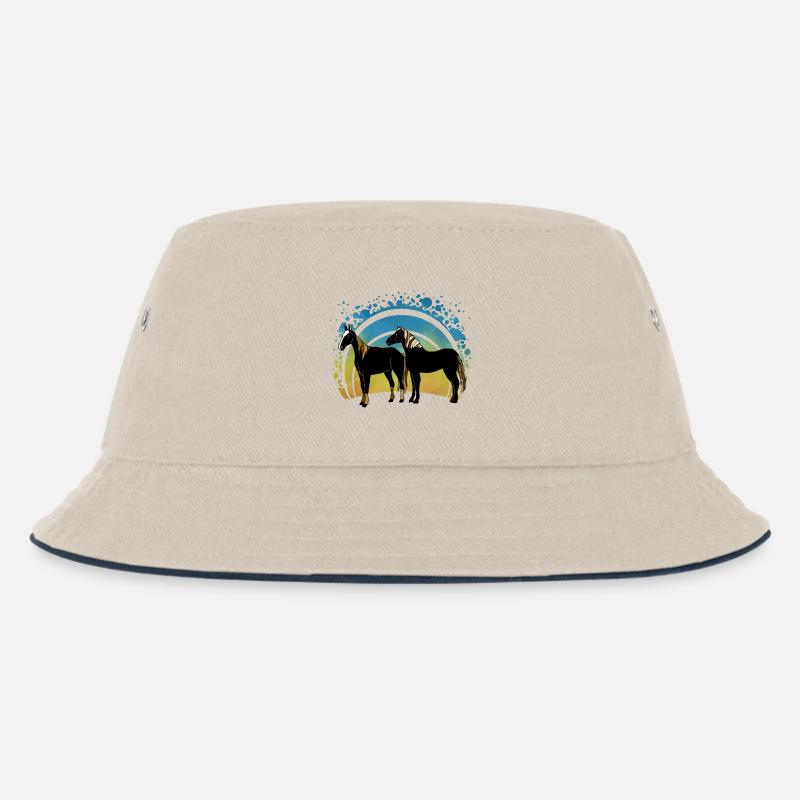 Pferde - Kinder Bucket Hat - Natur/Navy