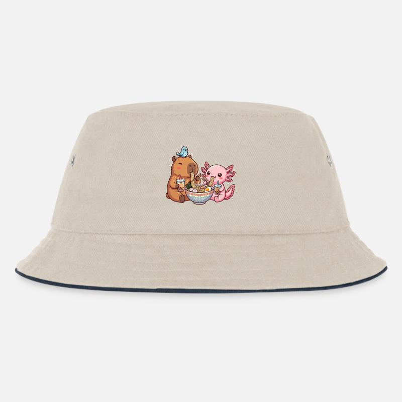 Kawaii Capybara Axolotl Ramen Bubble Tea - Kinder Bucket Hat - Natur/Navy