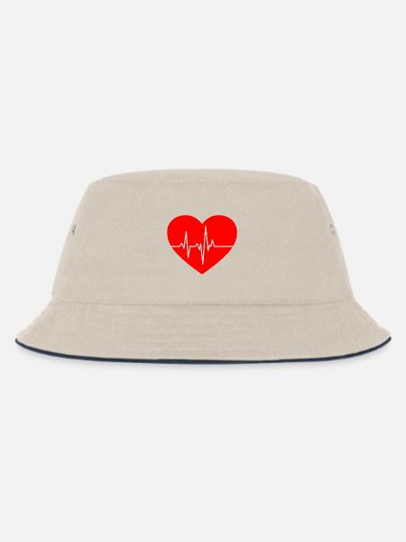 Herzschlag-Design mit EKG-Linie - Kinder Bucket Hat - Natur/Navy