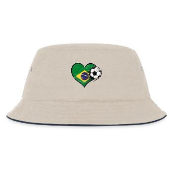 Brasilien Flagge Fußball mit Herz used - Kinder Bucket Hat - Natur/Navy - Vorne