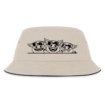 Witzige Schweine Crew Sonnenbrillen - Kinder Bucket Hat - Natur/Navy - Vorne