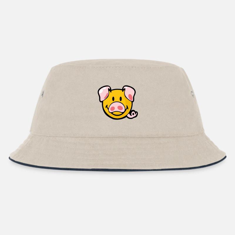 Smiley Pig - Kinder Bucket Hat - Natur/Navy