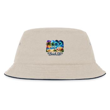 Strandleben: Sonnenuntergang & Camper - Kinder Bucket Hat - Natur/Navy - Vorne