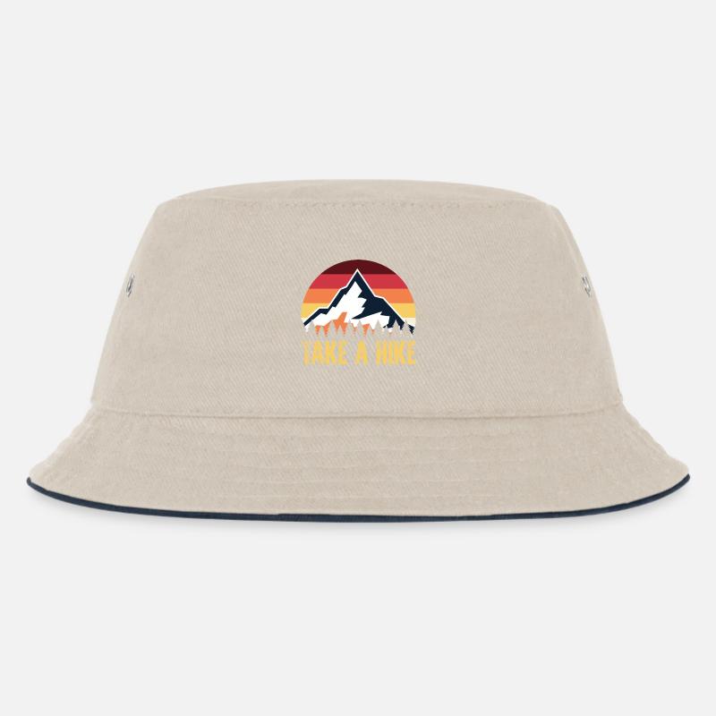 Wandern Sie: Retro Mountain Sunset - Kinder Bucket Hat - Natur/Navy