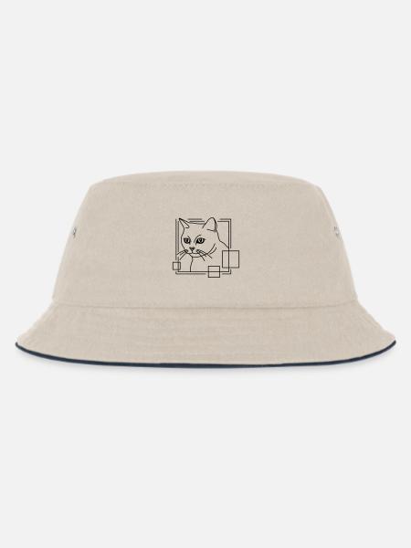 Katze in geometrischer Form - Line-Art-Design - Kinder Bucket Hat - Natur/Navy