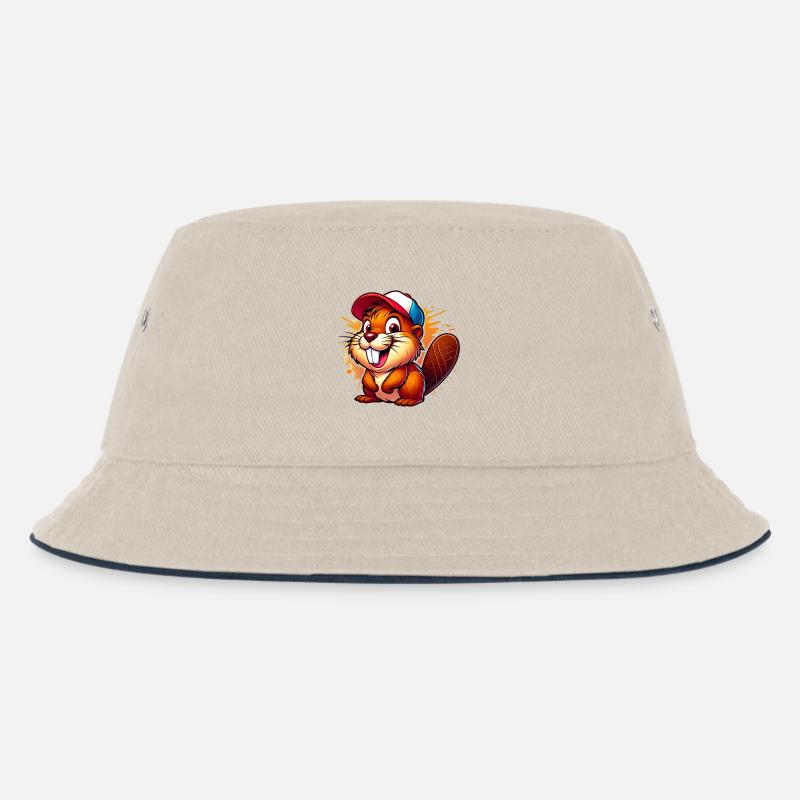 Biber mit Baseballkappe - Kinder Bucket Hat - Natur/Navy