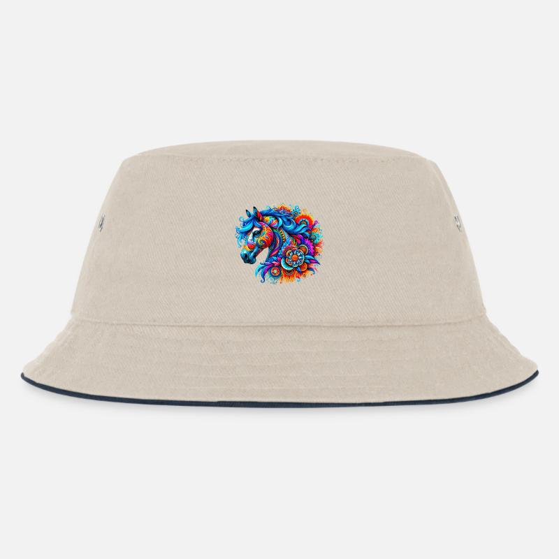 Pferd - Kinder Bucket Hat - Natur/Navy