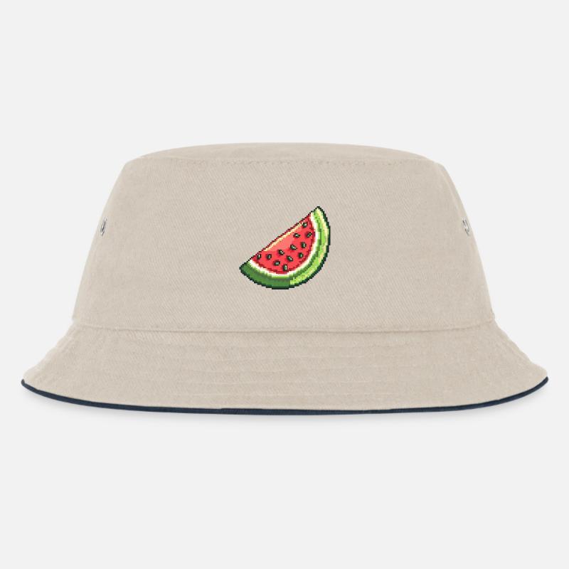 Pixel Wassermelone Slice - Kinder Bucket Hat - Natur/Navy