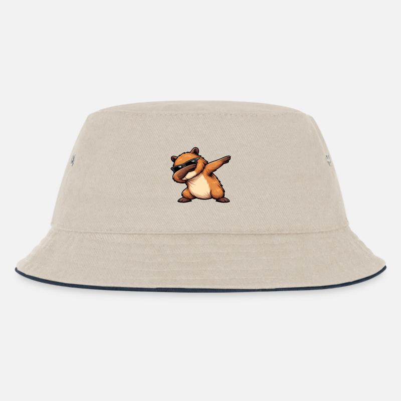 Dabbing Capybara - Kinder Bucket Hat - Natur/Navy