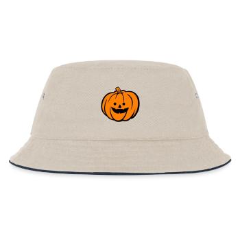 Grusel Kürbis Halloween Motiv - Kinder Bucket Hat - Natur/Navy - Vorne