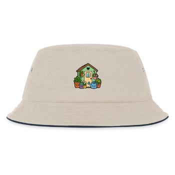 Kleines Gartenhäuschen mit Pflanzen - Kinder Bucket Hat - Natur/Navy - Vorne