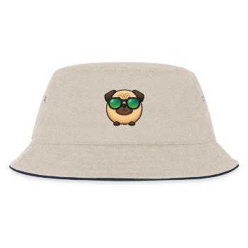 Mops Hund Cartoon Chibi Kawaii Sonnenbrille - Kinder Bucket Hat - Natur/Navy - Vorne