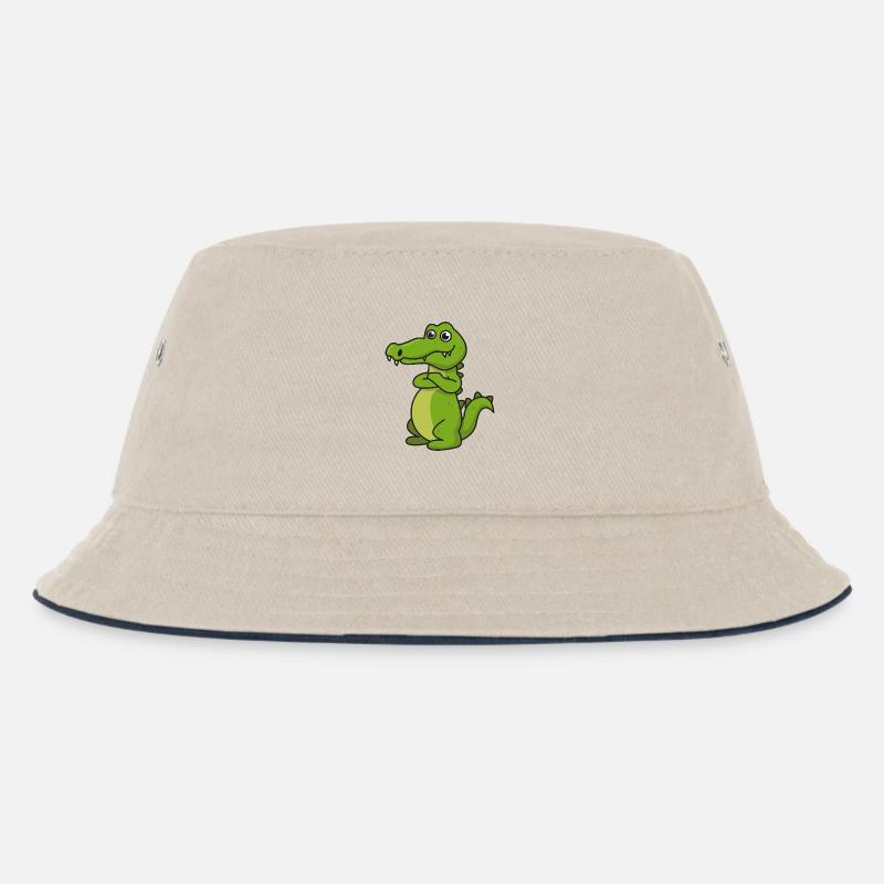 Krokodil Comic Geschenk Kroko Kind Echse Tier Nil - Kinder Bucket Hat - Natur/Navy