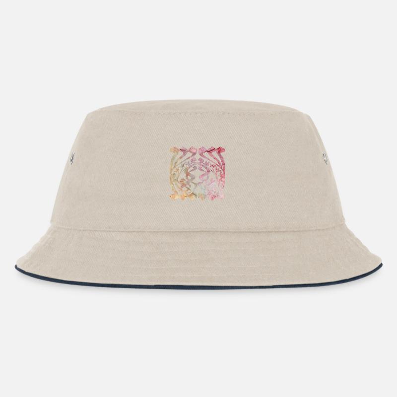 Watercolour leaf pattern with floral design - Kids’ Bucket Hat - ecru/navy