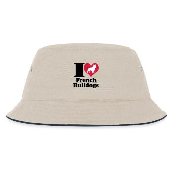 Französische Bulldogge ,I Love French Bulldogs(25) - Kinder Bucket Hat - Natur/Navy - Vorne