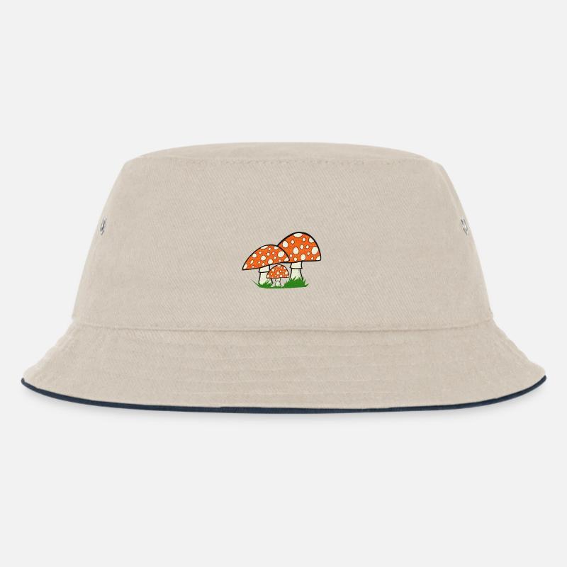 nature graphics, toadstools, great forest motifs - Kids’ Bucket Hat - ecru/navy