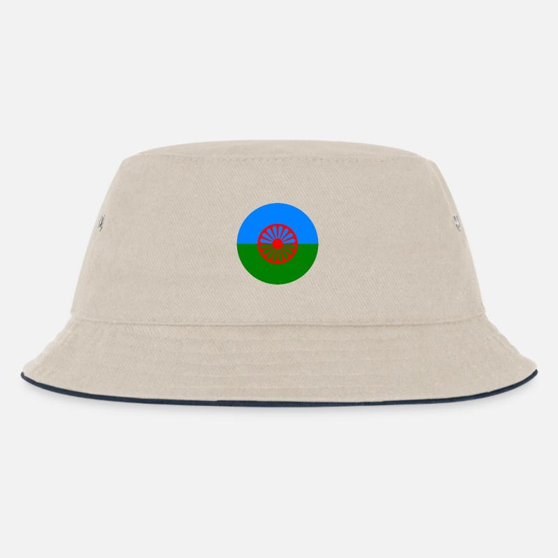 Runde Aufkleber Flagge der Romani Menschen Geschenkidee - Kinder Bucket Hat - Natur/Navy