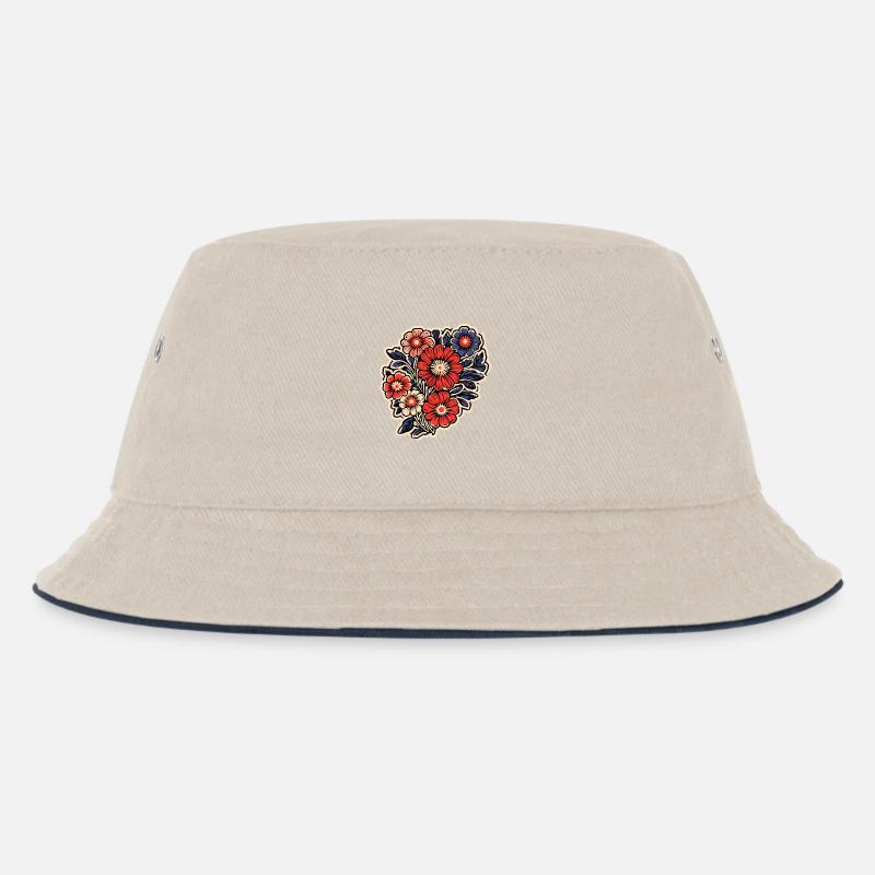 Wunderschönes Boho Blumen Herbarium Bouquet - Kinder Bucket Hat - Natur/Navy