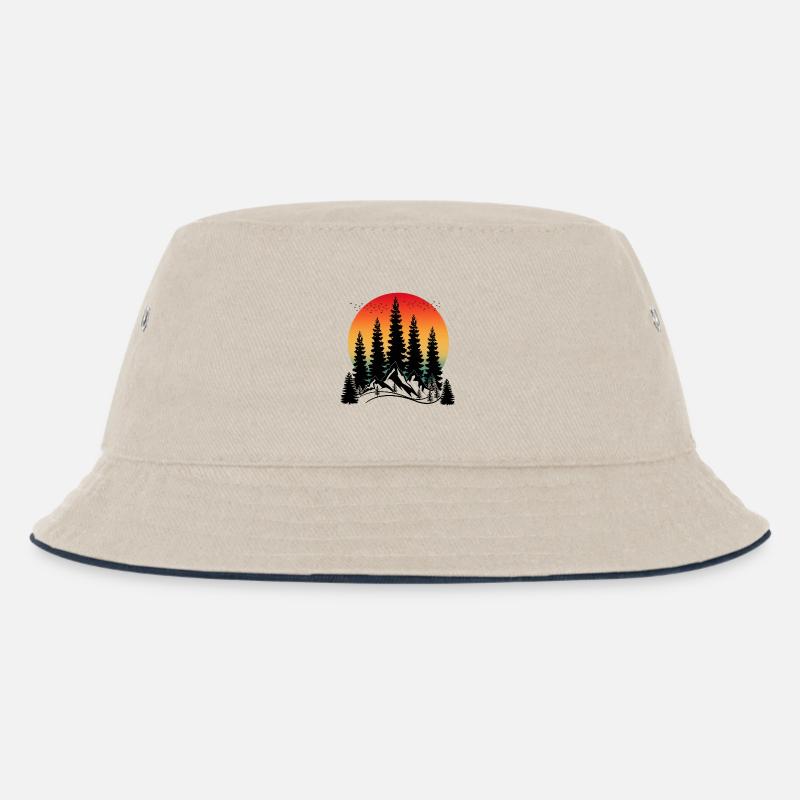 SUNSET MOUNTAIN AND TREES - Kids’ Bucket Hat - ecru/navy