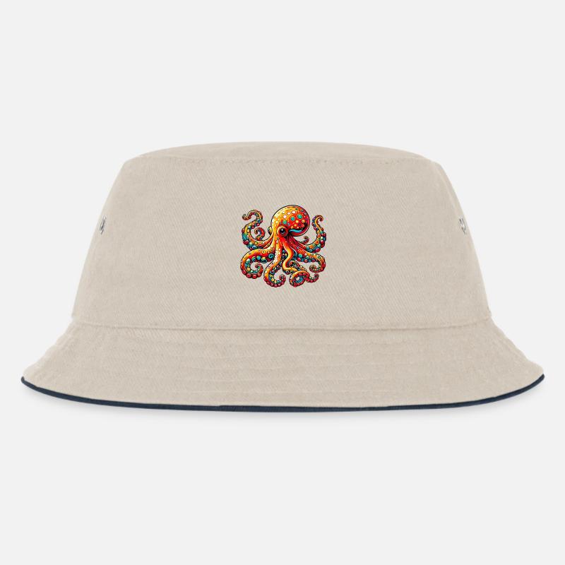 Octopus - Kids’ Bucket Hat - ecru/navy