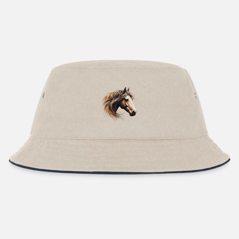 Pferd - Kinder Bucket Hat - Natur/Navy