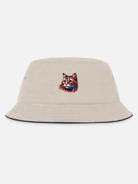 Katze - Kinder Bucket Hat - Natur/Navy