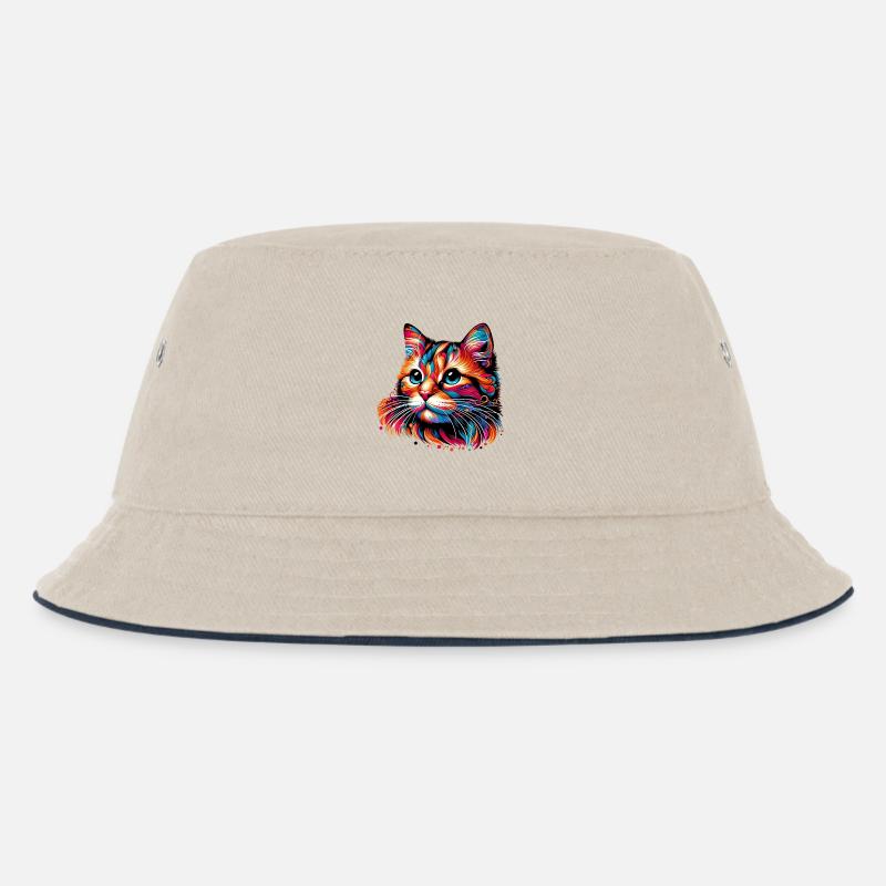 Katze - Kinder Bucket Hat - Natur/Navy