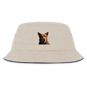 Buntes Hundeporträt Schal - Kinder Bucket Hat - Natur/Navy - Vorne