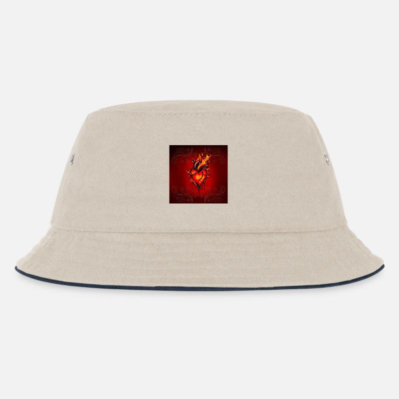 Flammendes Herz. - Kinder Bucket Hat - Natur/Navy