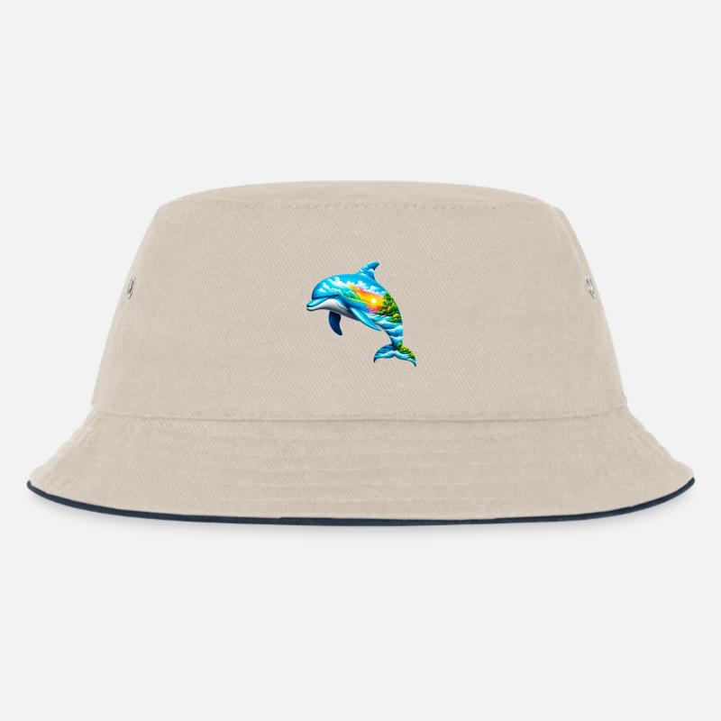 Delfin - Kinder Bucket Hat - Natur/Navy