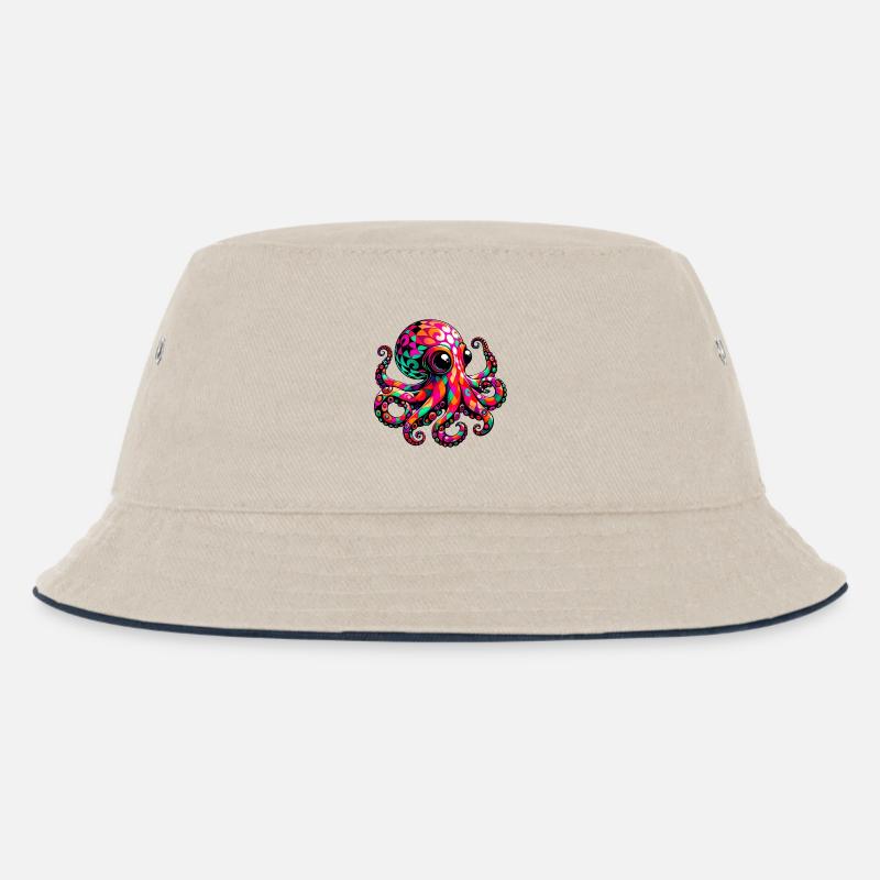 Krake - Kinder Bucket Hat - Natur/Navy